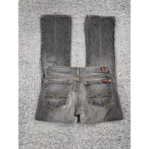 7 For All Mankind Jeans Womens 27 Black Bootcut Stretch Denim Distressed Grunge - Picture 1 of 9